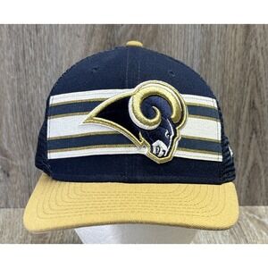 RARE New Era LA Rams 9FIFTY Snapback Mesh Trucker Hat Navy Blue + Stripes Logo